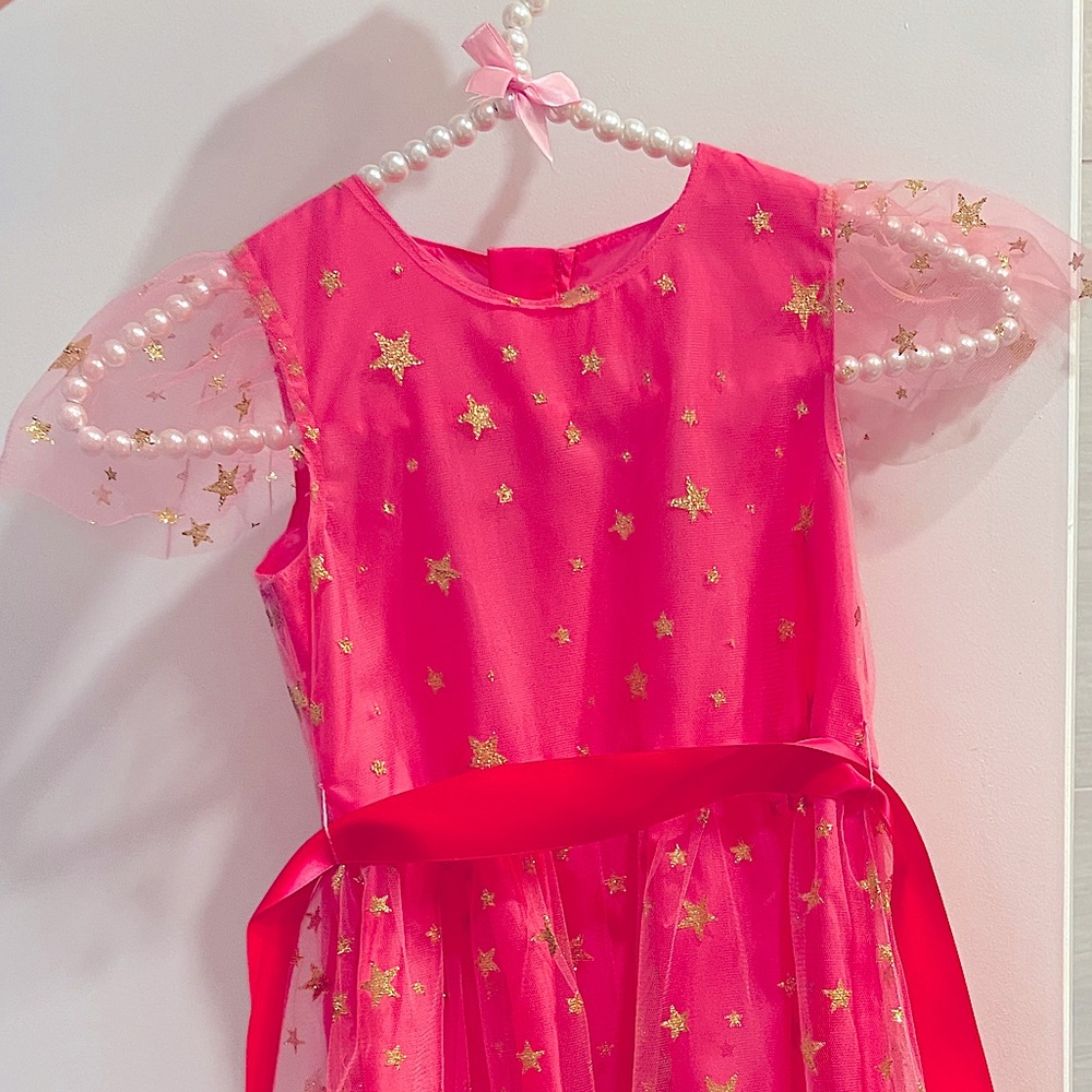 🎉HP🎉💖LONDON GOLD STAR DRESS HOT PINK BY HOLLY HASTIE PINK TULLE FRILL GLITTER - Picture 6 of 8